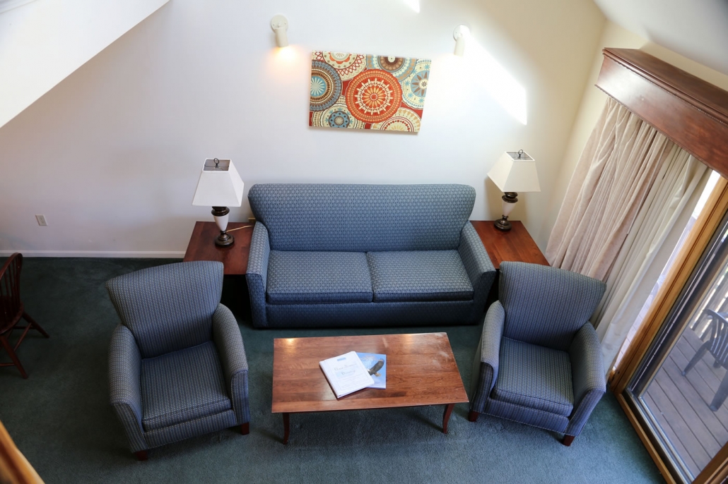 second floor view of living room area two bedroom townhouse