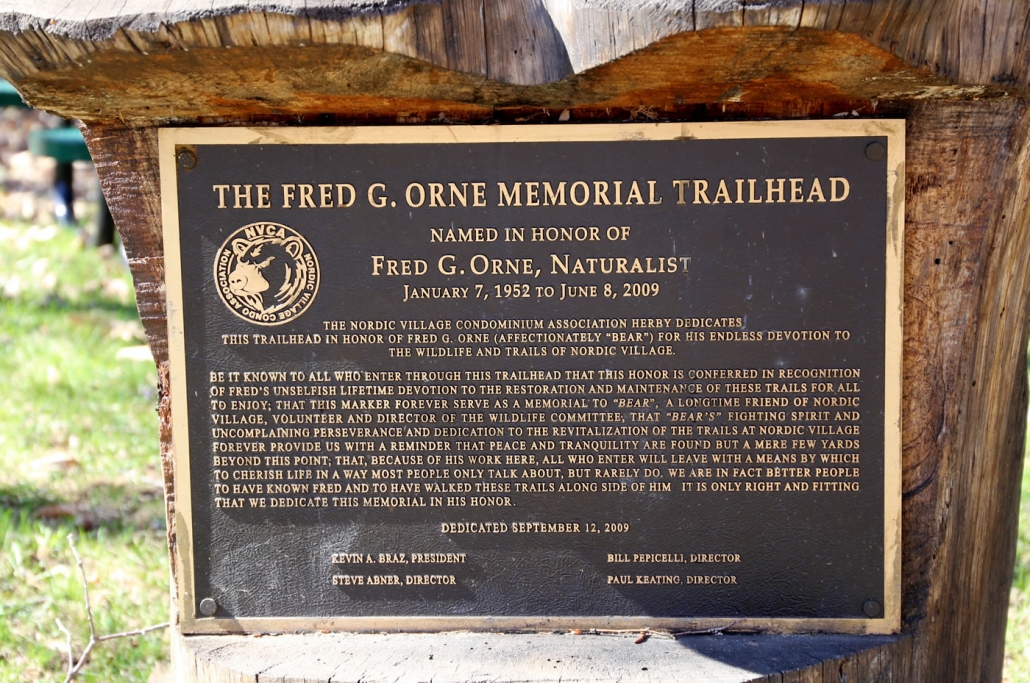 fred orne memorial trailhead sign